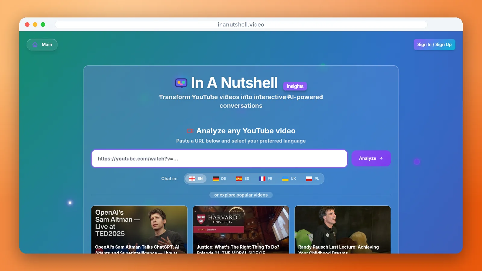 In A Nutshell platform screenshot